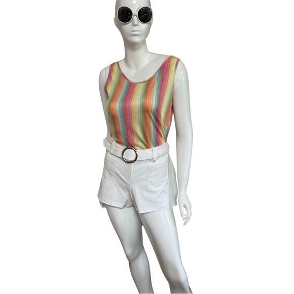 Groovy 1970s True Vintage Handmade Vivid Rainbow Stripe Flouncy Tank Blouse - Picture 2 of 7